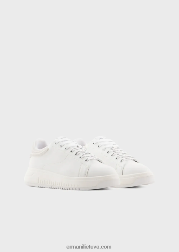 moterys baltas Armani odiniai sportbačiai su guminėmis nugarėlėmis 02482X552
