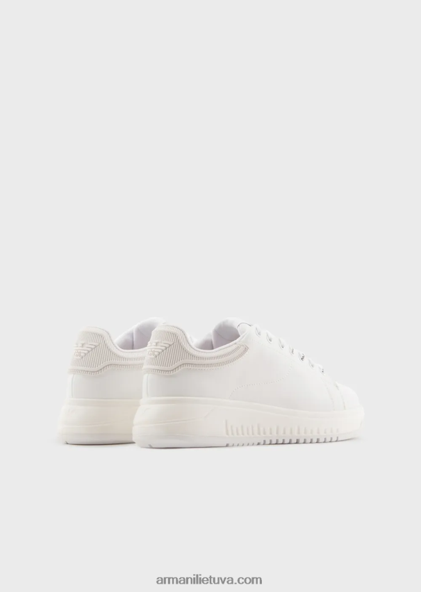 moterys baltas Armani odiniai sportbačiai su guminėmis nugarėlėmis 02482X552