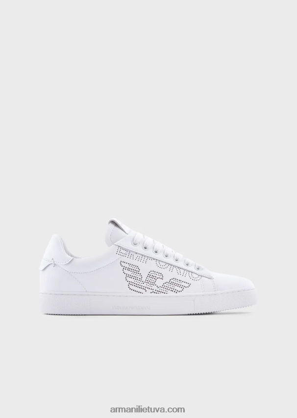 moterys baltas Armani odiniai sportbačiai su perforuotu logotipu 02482X544