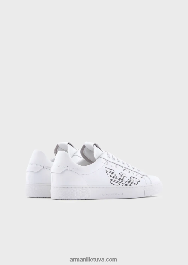moterys baltas Armani odiniai sportbačiai su perforuotu logotipu 02482X544