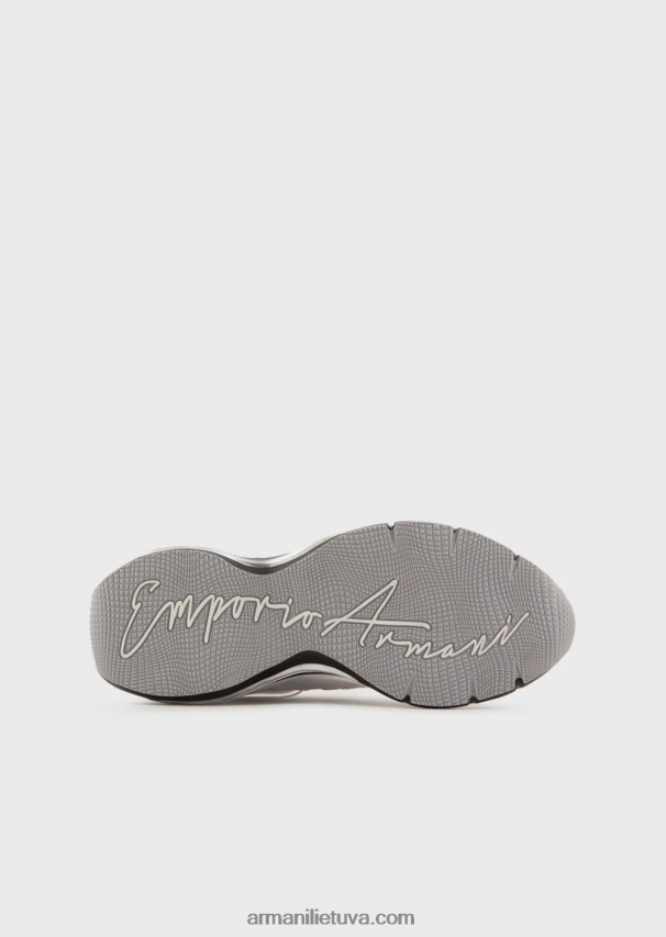 moterys baltas Armani odiniai sportbačiai su raukšlėtomis detalėmis 02482X572