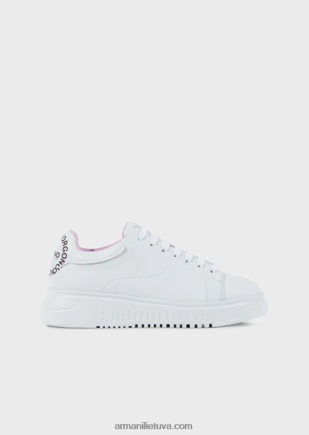 moterys baltas Armani veiksmo odiniai sportbačiai su borgonuovo milano logotipu 02482X556