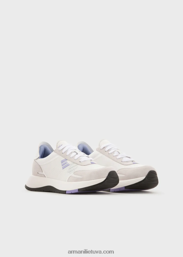 moterys baltas Armani zomšiniai ir nailoniniai sportbačiai su per dideliu ereliu 02482X562
