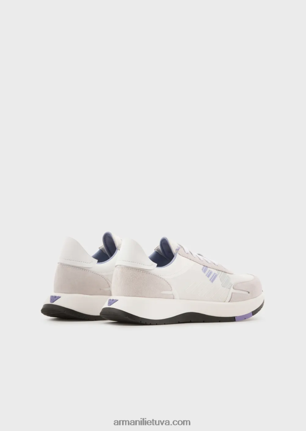 moterys baltas Armani zomšiniai ir nailoniniai sportbačiai su per dideliu ereliu 02482X562