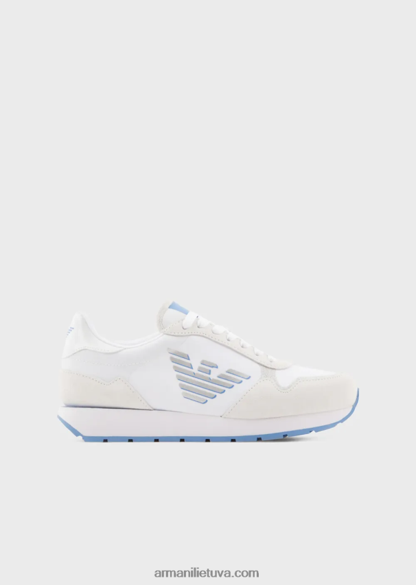moterys baltas Armani zomšiniai ir nailoniniai sportbačiai su per dideliu ereliu 02482X565