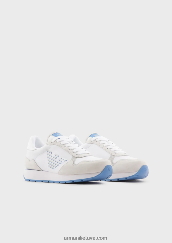 moterys baltas Armani zomšiniai ir nailoniniai sportbačiai su per dideliu ereliu 02482X565