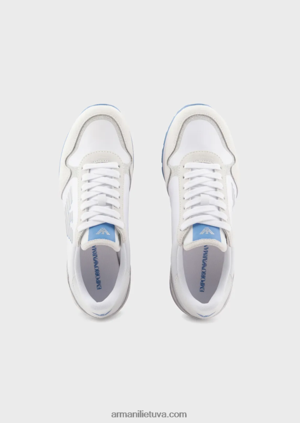 moterys baltas Armani zomšiniai ir nailoniniai sportbačiai su per dideliu ereliu 02482X565