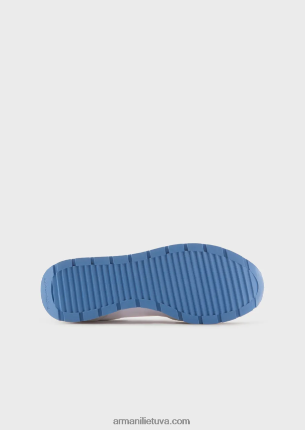 moterys baltas Armani zomšiniai ir nailoniniai sportbačiai su per dideliu ereliu 02482X565