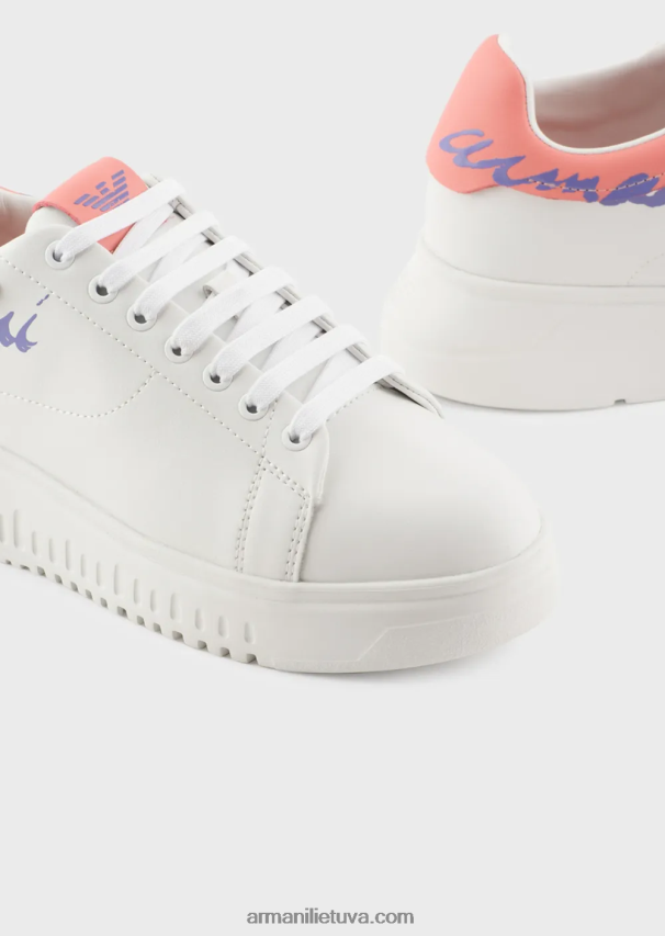 moterys baltas logotipas Armani Nappa odiniai sportbačiai su logotipu nugaroje 02482X555