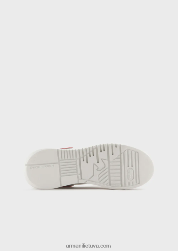 moterys baltas logotipas Armani Nappa odiniai sportbačiai su logotipu nugaroje 02482X555