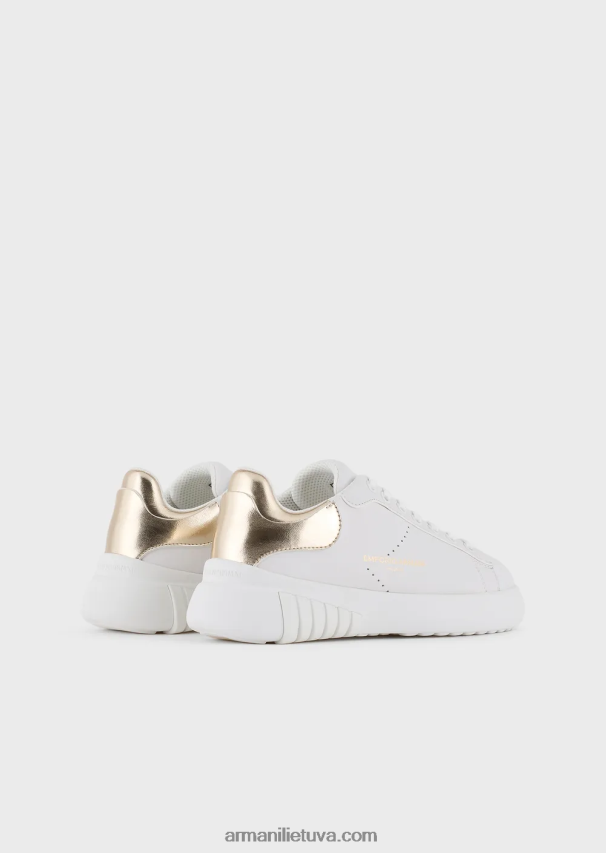 moterys baltas logotipas Armani odiniai sportbačiai su laminuota nugara 02482X557