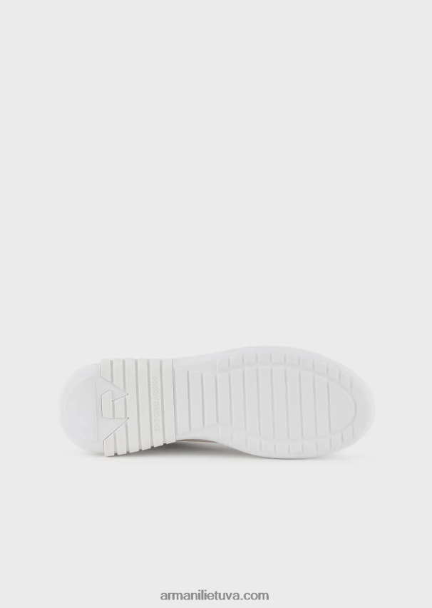 moterys baltas logotipas Armani odiniai sportbačiai su laminuota nugara 02482X557