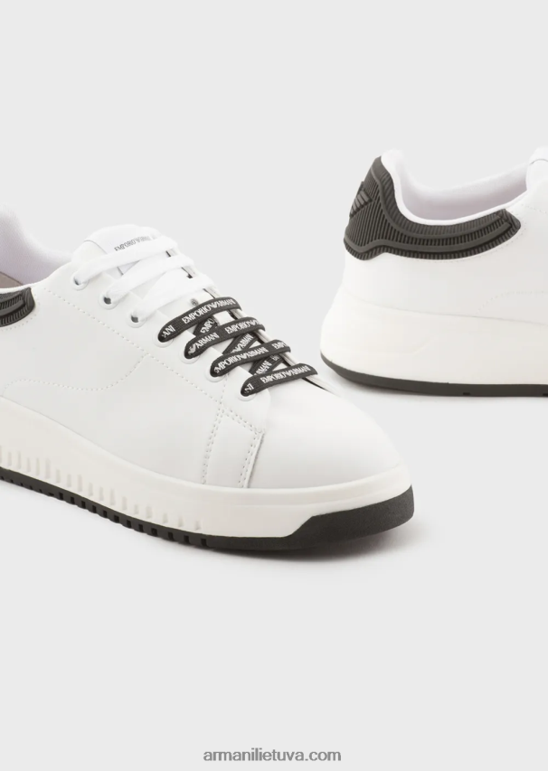 moterys bianco ir nero Armani odiniai sportbačiai su guminėmis nugarėlėmis 02482X553