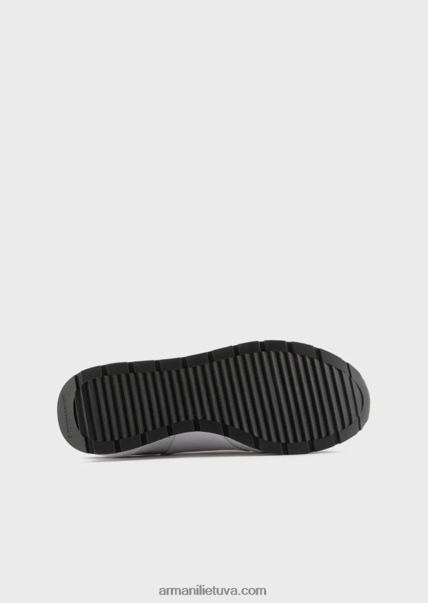 moterys bianco ir nero Armani odiniai sportbačiai su kontrastingu ereliu 02482X567