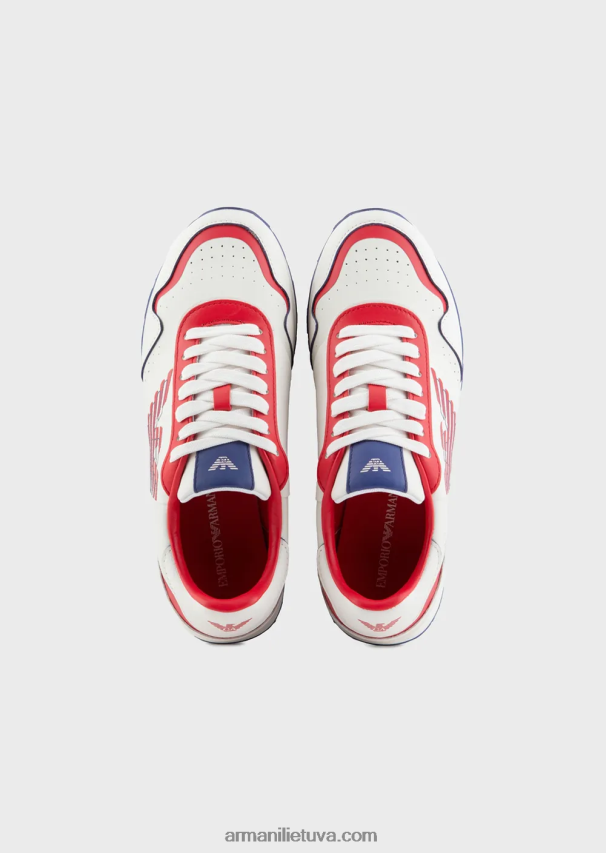 moterys daugiaspalvis Armani odiniai sportbačiai su kontrastingu ereliu 02482X566