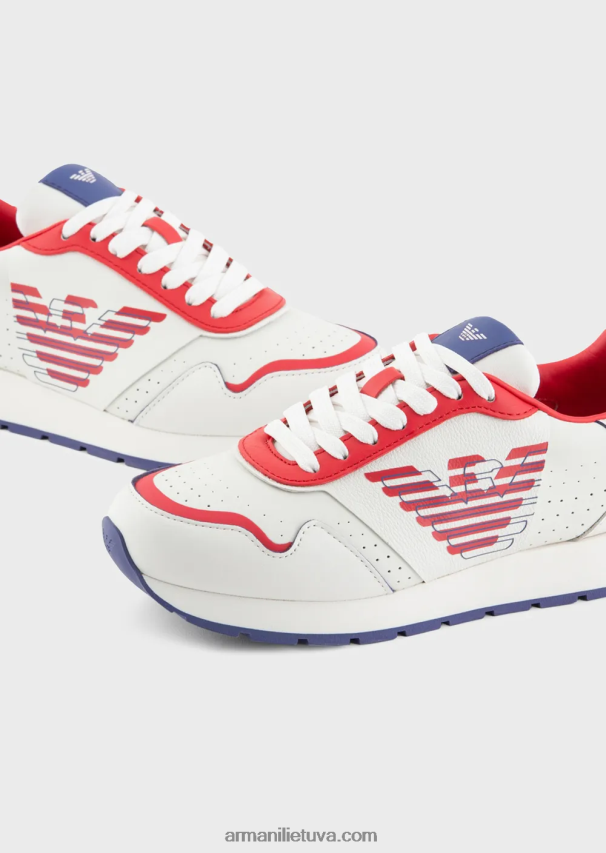 moterys daugiaspalvis Armani odiniai sportbačiai su kontrastingu ereliu 02482X566