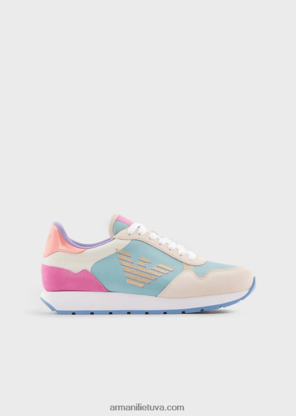moterys daugiaspalvis Armani zomšiniai ir nailoniniai sportbačiai su per dideliu ereliu 02482X563