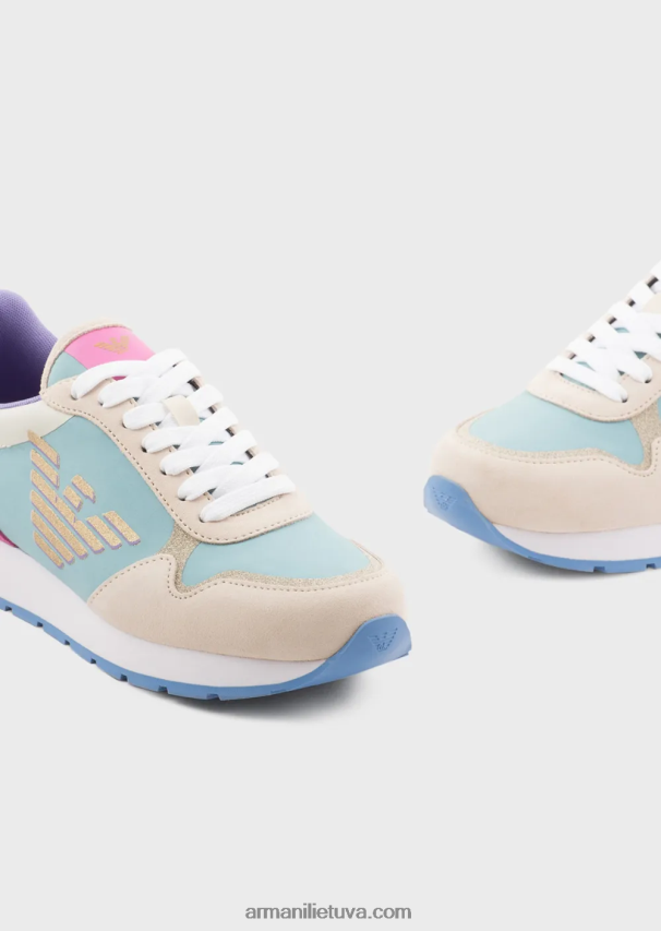 moterys daugiaspalvis Armani zomšiniai ir nailoniniai sportbačiai su per dideliu ereliu 02482X563