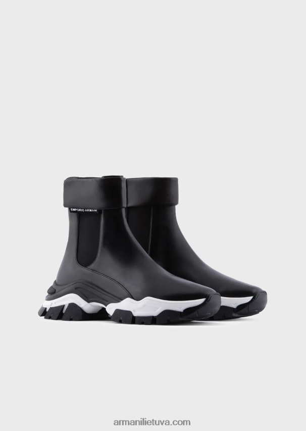 moterys juodas Armani stambūs nappa odiniai kulkšnies batai 02482X549