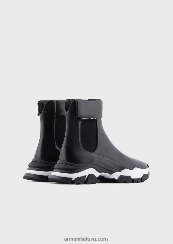 moterys juodas Armani stambūs nappa odiniai kulkšnies batai 02482X549