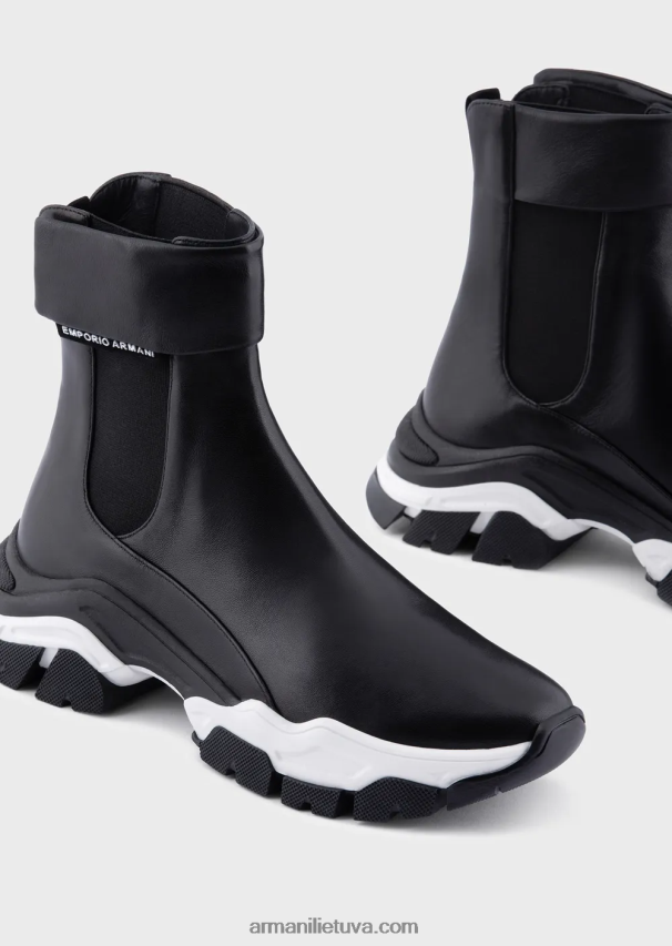 moterys juodas Armani stambūs nappa odiniai kulkšnies batai 02482X549