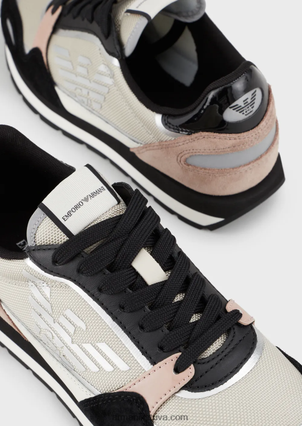 moterys juodas Armani zomšiniai sportbačiai su šviesą atspindinčiomis ir nailoninėmis detalėmis 02482X569