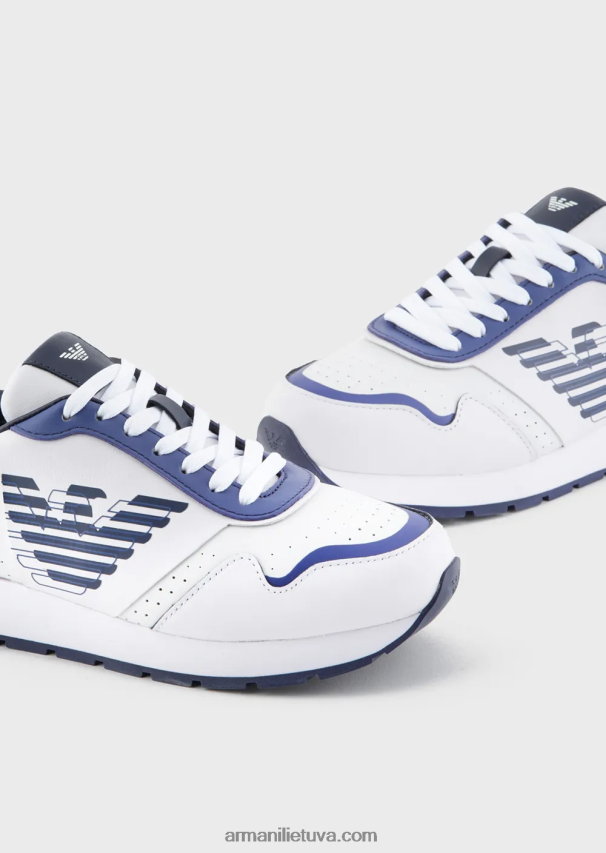 moterys mėlyna Armani odiniai sportbačiai su kontrastingu ereliu 02482X568