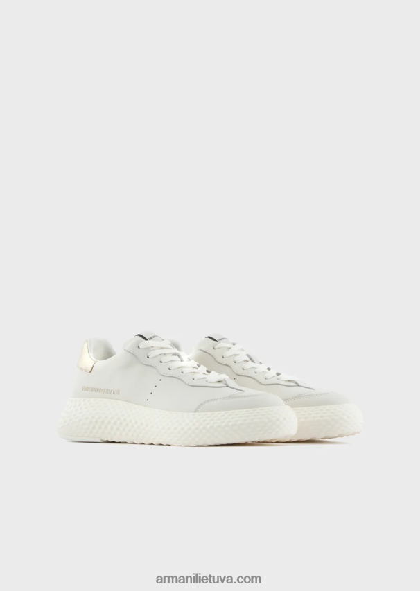 moterys modelis Armani stambūs odiniai sportbačiai su auksine nugara 02482X559