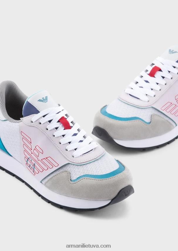 moterys modelis Armani zomšos tinklelio ir nappa odos sportbačiai su išsiuvinėtu ereliu 02482X542