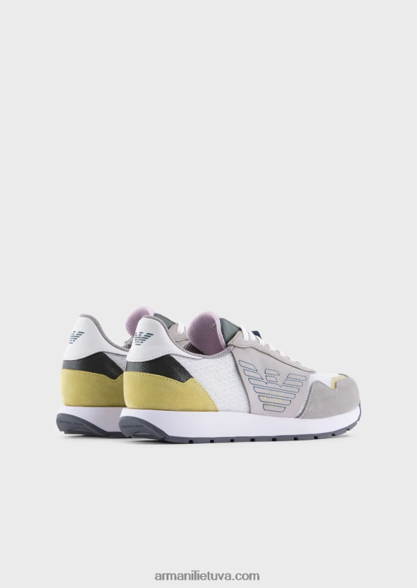 moterys pilka Armani zomšos tinklelio ir nappa odos sportbačiai su išsiuvinėtu ereliu 02482X543