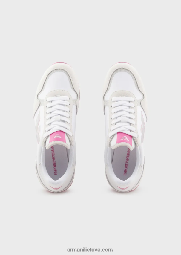 moterys rožinis Armani zomšiniai ir nailoniniai sportbačiai su per dideliu ereliu 02482X564