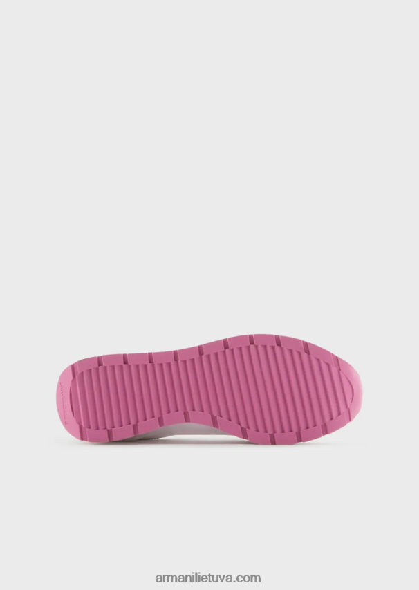 moterys rožinis Armani zomšiniai ir nailoniniai sportbačiai su per dideliu ereliu 02482X564