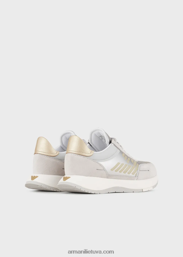 moterys sidabras Armani zomšiniai ir nailoniniai sportbačiai su per dideliu ereliu 02482X561