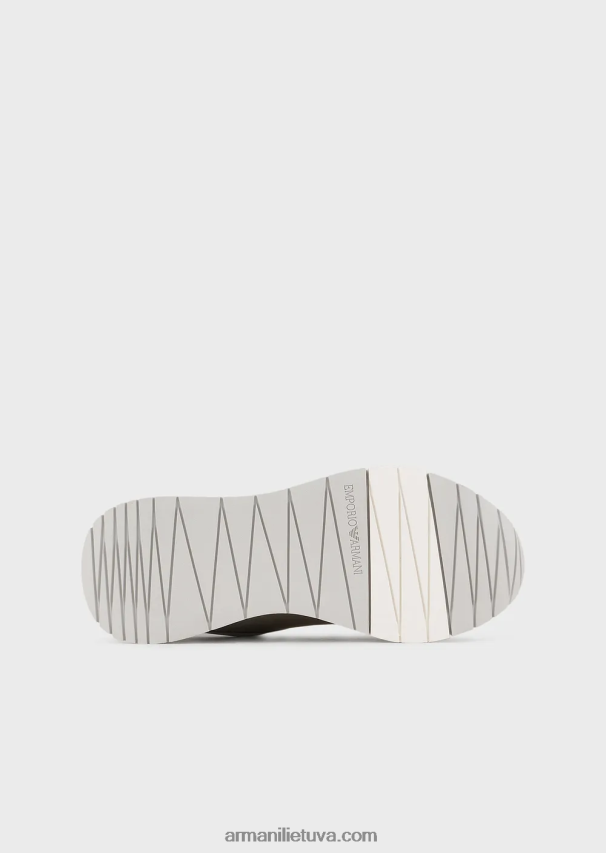 moterys sidabras Armani zomšiniai ir nailoniniai sportbačiai su per dideliu ereliu 02482X561