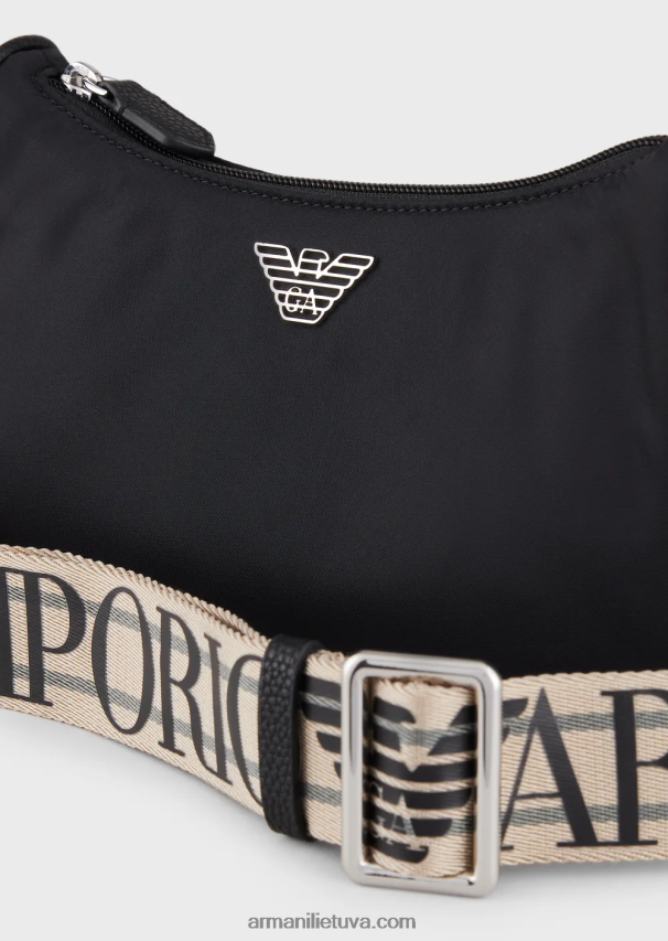 moterys juodas Armani Kelionių reikmenų perdirbtas nailoninis bageto krepšys 02482X591