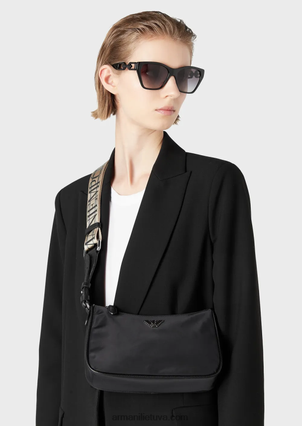 moterys juodas Armani Kelionių reikmenų perdirbtas nailoninis bageto krepšys 02482X591