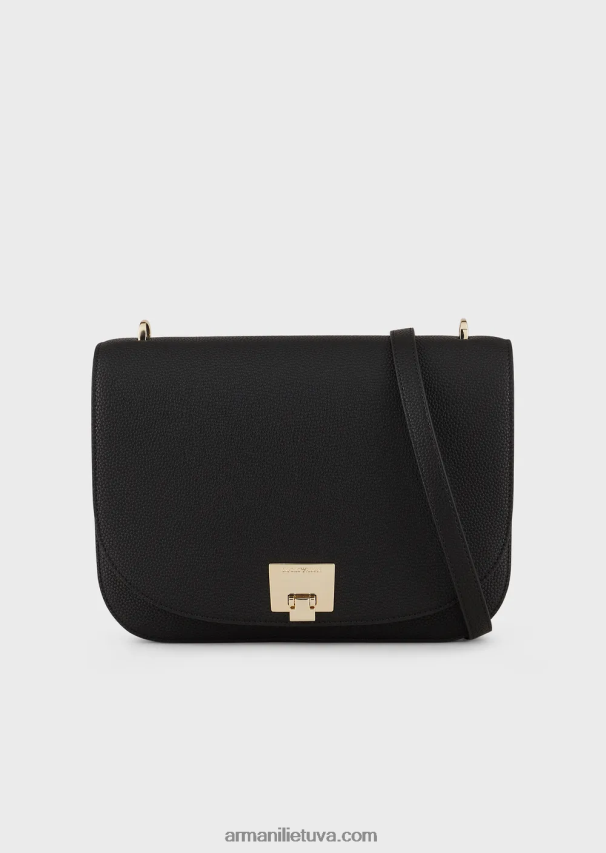 moterys juodas Armani Krepšys ant pečių su elnio rašto atvartu 02482X615