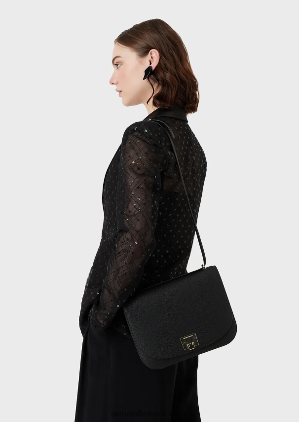 moterys juodas Armani Krepšys ant pečių su elnio rašto atvartu 02482X615