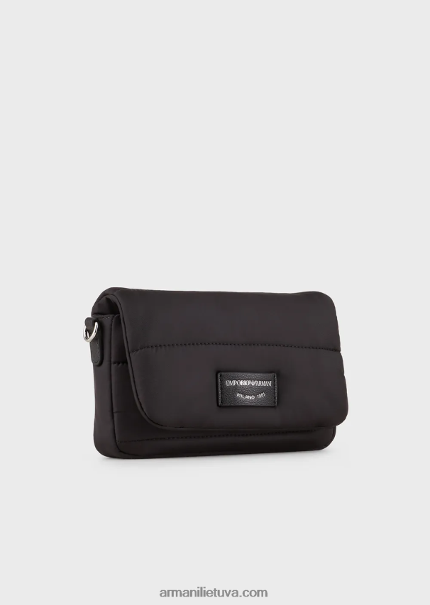 moterys juodas Armani dygsniuotas perdirbto nailono mini maišelis 02482X589