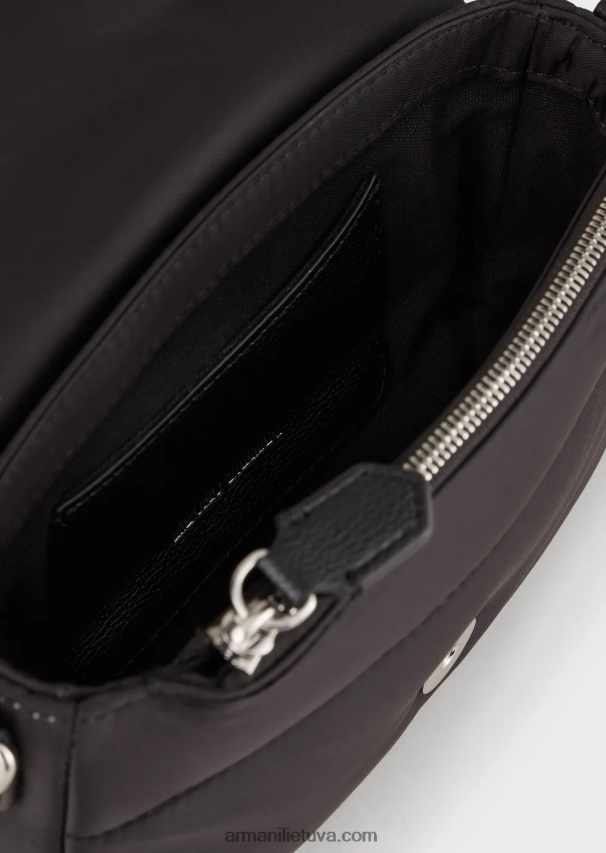moterys juodas Armani dygsniuotas perdirbto nailono mini maišelis 02482X589