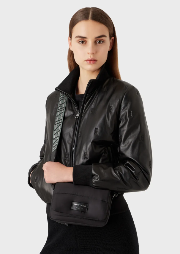 moterys juodas Armani dygsniuotas perdirbto nailono mini maišelis 02482X589