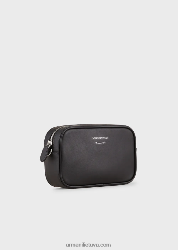 moterys juodas Armani ekologiškos odos fotoaparato dėklas su petnešėlėmis 02482X628
