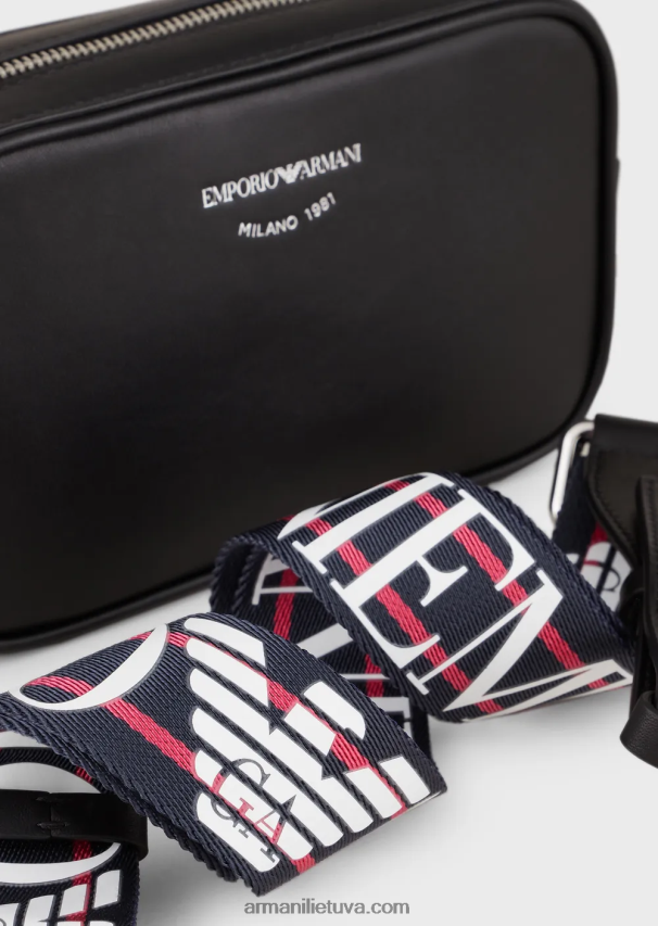 moterys juodas Armani ekologiškos odos fotoaparato dėklas su petnešėlėmis 02482X628