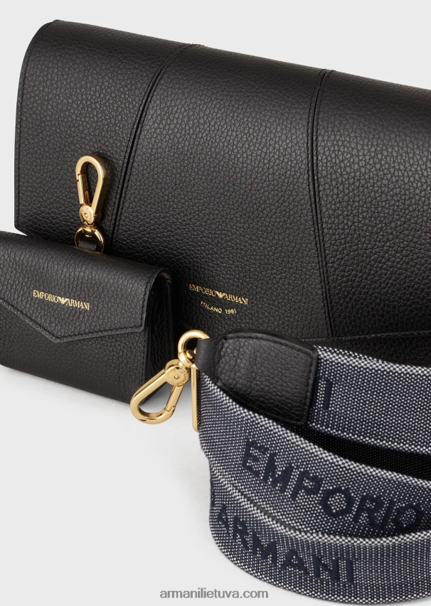 moterys juodas Armani elnio oda marginta odinė pečių krepšys su kortelių laikikliu 02482X610