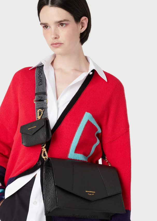 moterys juodas Armani elnio oda marginta odinė pečių krepšys su kortelių laikikliu 02482X610