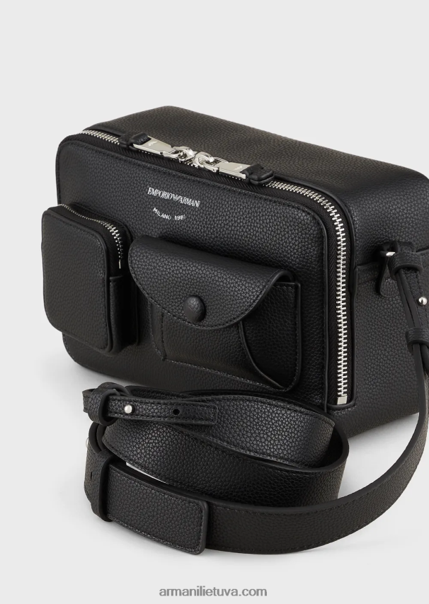 moterys juodas Armani elnio rašto myea fotoaparato dėklas su dirželiu per petį 02482X617