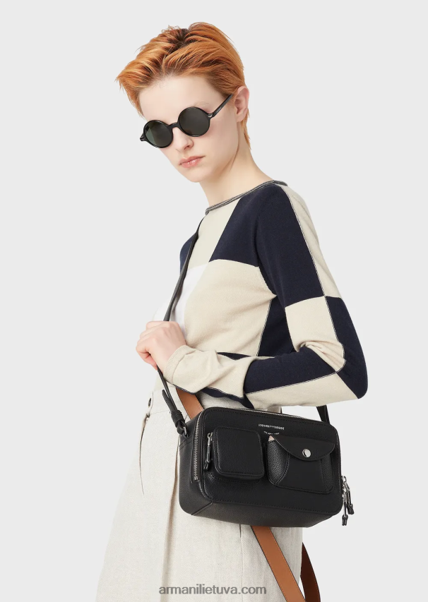 moterys juodas Armani elnio rašto myea fotoaparato dėklas su dirželiu per petį 02482X617