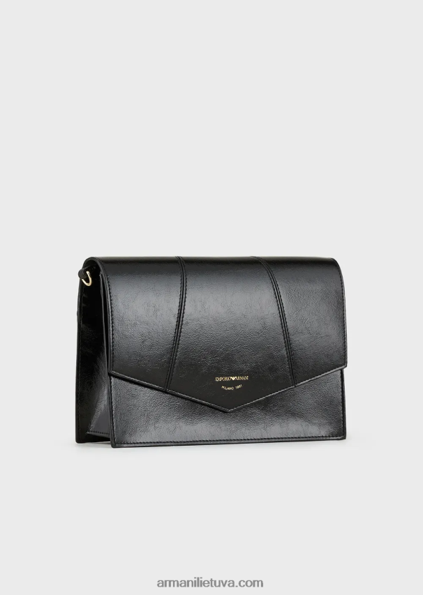 moterys juodas Armani naplak efekto krepšys per petį su kortelių laikikliu 02482X612