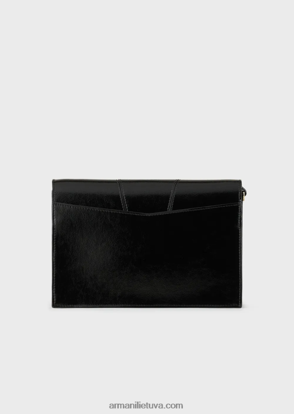 moterys juodas Armani naplak efekto krepšys per petį su kortelių laikikliu 02482X612