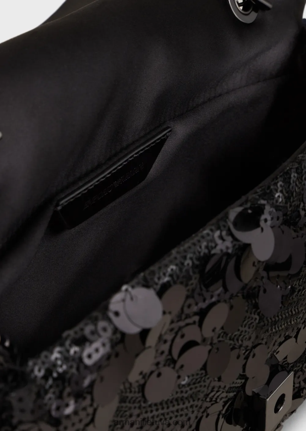 moterys juodas Armani satino sankabos krepšys su blizgučiais ir petnešėlėmis 02482X619